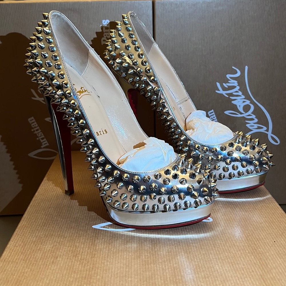 Worn once inside, brand new Red rubber sole from Leather Spa NYC 5 1/2 inch heel